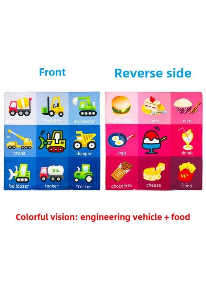 Baby Jiugongge Newspaper Cloth Book Early Education Ring Paper Can't Tear Cloth Book 0-3 Years Old BB Toy Ring Paper Cloth Book-Color:Color Vision: Engineering Vehicle + Food  - Image 1