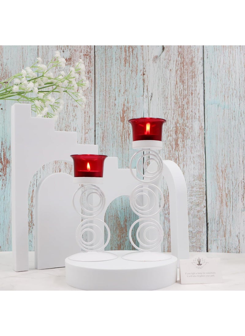 Hosley - Hosley® Metallic Red Glass Tealight Candle Holder| Tealight Candle Holder with Glass Holder Perfect for Home Decor,Birthday,Wedding,Tabletop,Centerpiece| Pack of 2,with Pack of 2 Tealights(White) - Image 1