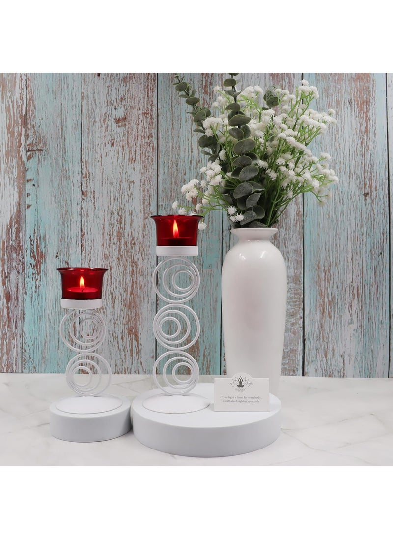 Hosley - Hosley® Metallic Red Glass Tealight Candle Holder| Tealight Candle Holder with Glass Holder Perfect for Home Decor,Birthday,Wedding,Tabletop,Centerpiece| Pack of 2,with Pack of 2 Tealights(White) - Image 1