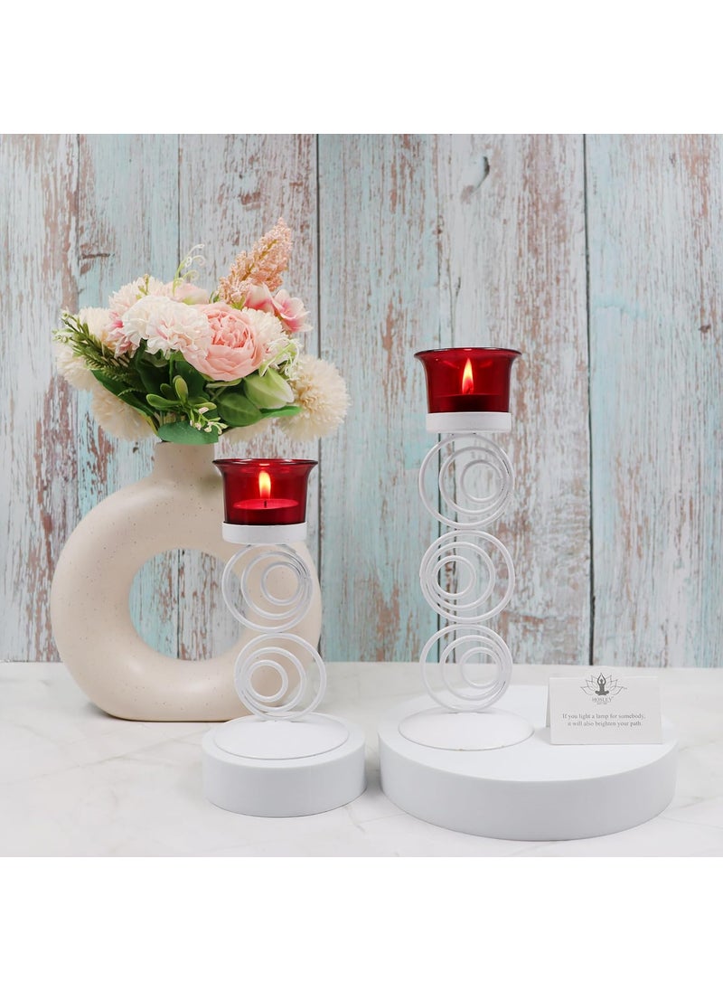 Hosley - Hosley® Metallic Red Glass Tealight Candle Holder| Tealight Candle Holder with Glass Holder Perfect for Home Decor,Birthday,Wedding,Tabletop,Centerpiece| Pack of 2,with Pack of 2 Tealights(White) - Image 1