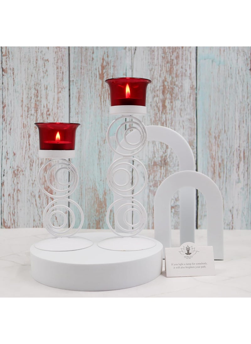 Hosley - Hosley® Metallic Red Glass Tealight Candle Holder| Tealight Candle Holder with Glass Holder Perfect for Home Decor,Birthday,Wedding,Tabletop,Centerpiece| Pack of 2,with Pack of 2 Tealights(White) - Image 1