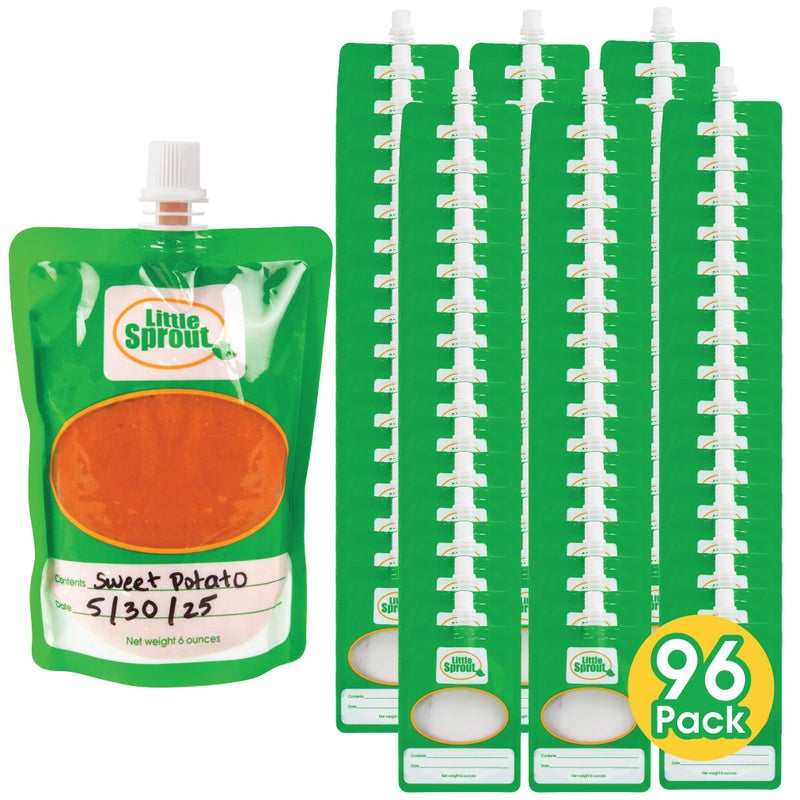 Cuticate Disposable 6oz Baby Food Storage Pouch Containers, 96 Pack- Write What You Want Squeezable Pouches- Make Homemade Organic Food for Babies/Toddlers- Works with Most Filling Stations Including Infantino - Image 1