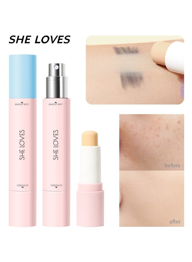 Sheloves Concealer & Makeup Mist-Beauty Concealer Makeup Mist Stick 2in1(3.8g*6ml), Brightening skin and lasting makeup 01# Bright White - Image 1