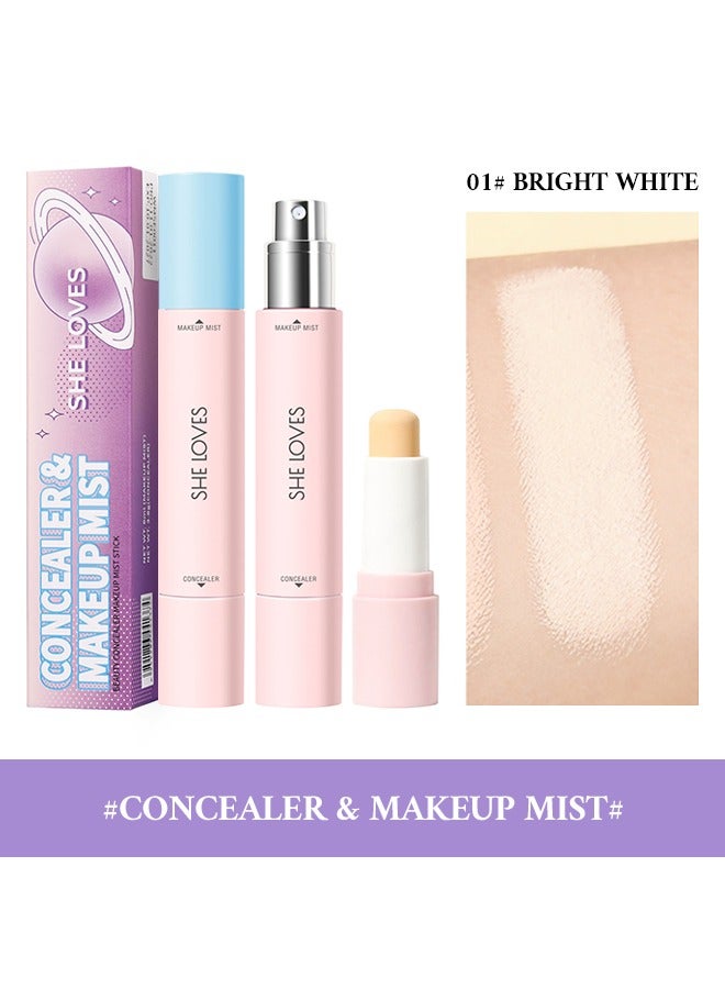 Sheloves Concealer & Makeup Mist-Beauty Concealer Makeup Mist Stick 2in1(3.8g*6ml), Brightening skin and lasting makeup 01# Bright White - Image 2