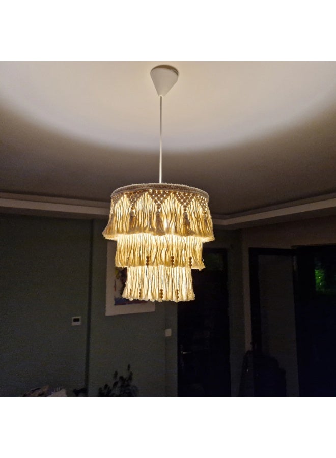 انتيكيانو غطاء مصباح من المكرمية، ثريا بإطلالة بوهيمية مع شراشيب، ديكور معلق للسقف على شكل فانوس، تعليق خارجي للتراس - Image 4