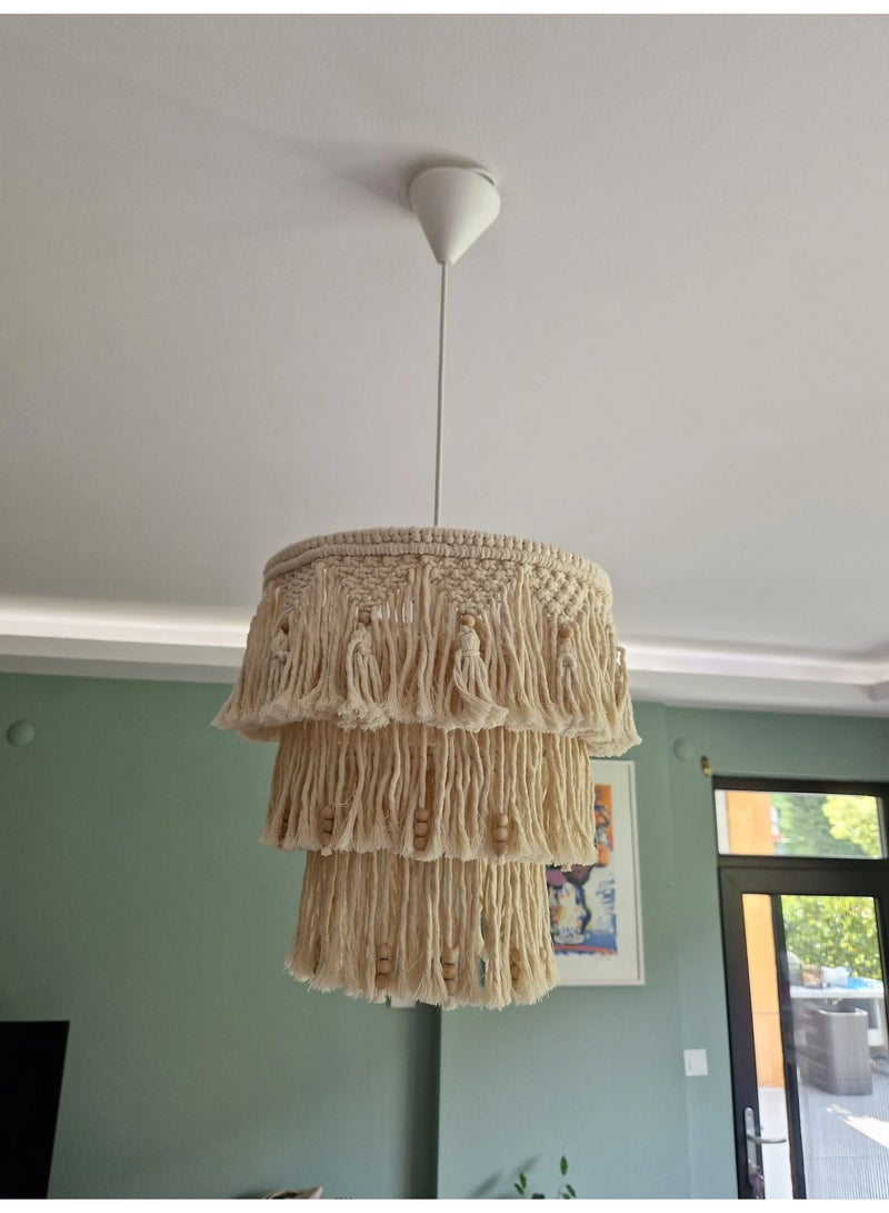 انتيكيانو غطاء مصباح من المكرمية، ثريا بإطلالة بوهيمية مع شراشيب، ديكور معلق للسقف على شكل فانوس، تعليق خارجي للتراس - Image 3