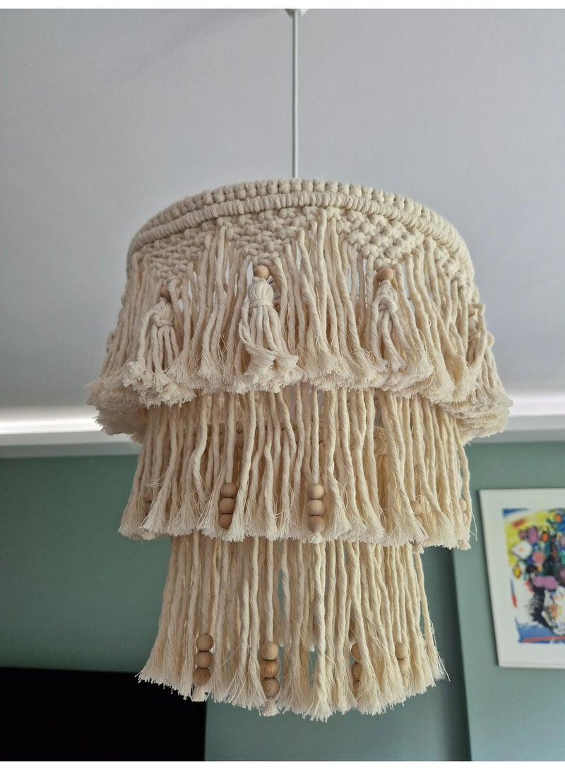 انتيكيانو غطاء مصباح من المكرمية، ثريا بإطلالة بوهيمية مع شراشيب، ديكور معلق للسقف على شكل فانوس، تعليق خارجي للتراس - Image 2