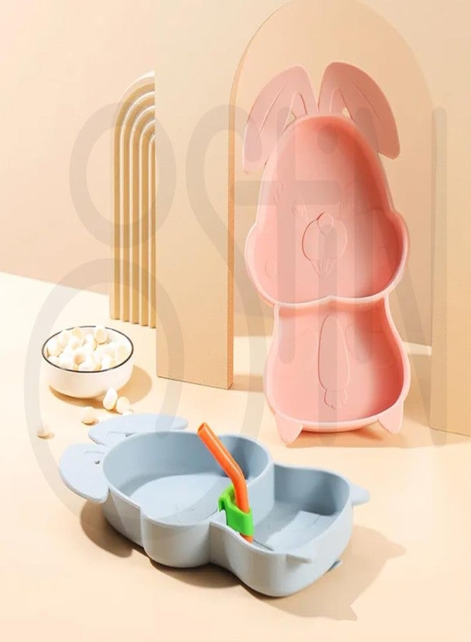 Ostin Toddler Plates Divided Suction for Baby, Food Grade Silicone Baby Plates, Non-Slip Bunny Silicone Feeding Set Rabbit Shaped Plate with Fork, Spoon, Straw and Cleaning Brush (Rabbit Pink) - Image 2