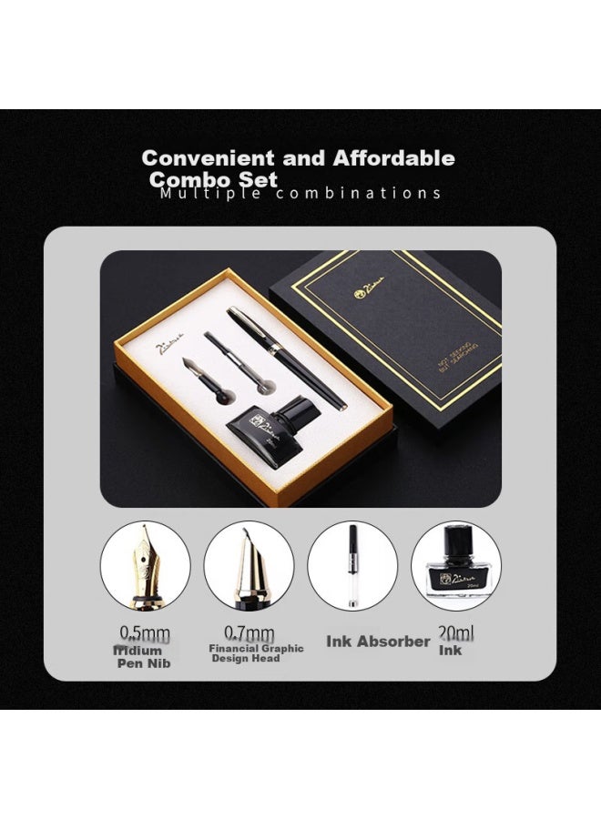 Pimio Pen Gift Box Ink Set، قلم توقيع ثنائي الرأس 0.5mm 0.7mm، قلم خط للكبار والطلاب، قلم فني T717 بلون أسود لامش مع مشبك ذهبي - Image 1