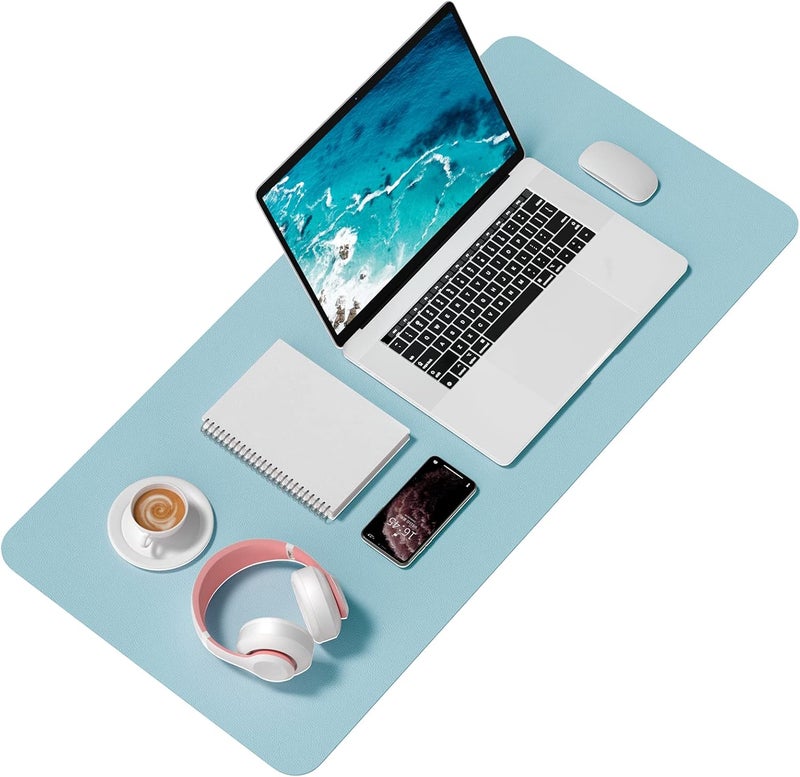 Hsurbtra Desk Pad, 35.5" x 17" PU Leather Desk Mat, XXL Extended Mouse Pad, Waterproof Desktop Blotter Protector, Non-Slip Ultra Thin Large Laptop Keyboard Writing Mat for Office Home, Lake Blue - Image 2