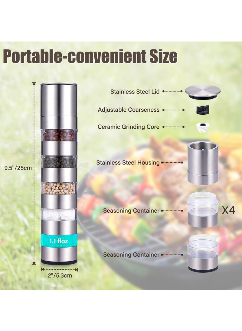 طاحونة الفلفل اليدوية من الفولاذ المقاوم للصدأ 5 في 1 مع تصميم قابل للفصل - إعدادات خشنة / متوسطة / دقيقة قابلة للتعديل - نواة سيراميكية متينة للملح والفلفل والتوابل - محمولة للمنزل والمطاعم والتخييم - Image 5