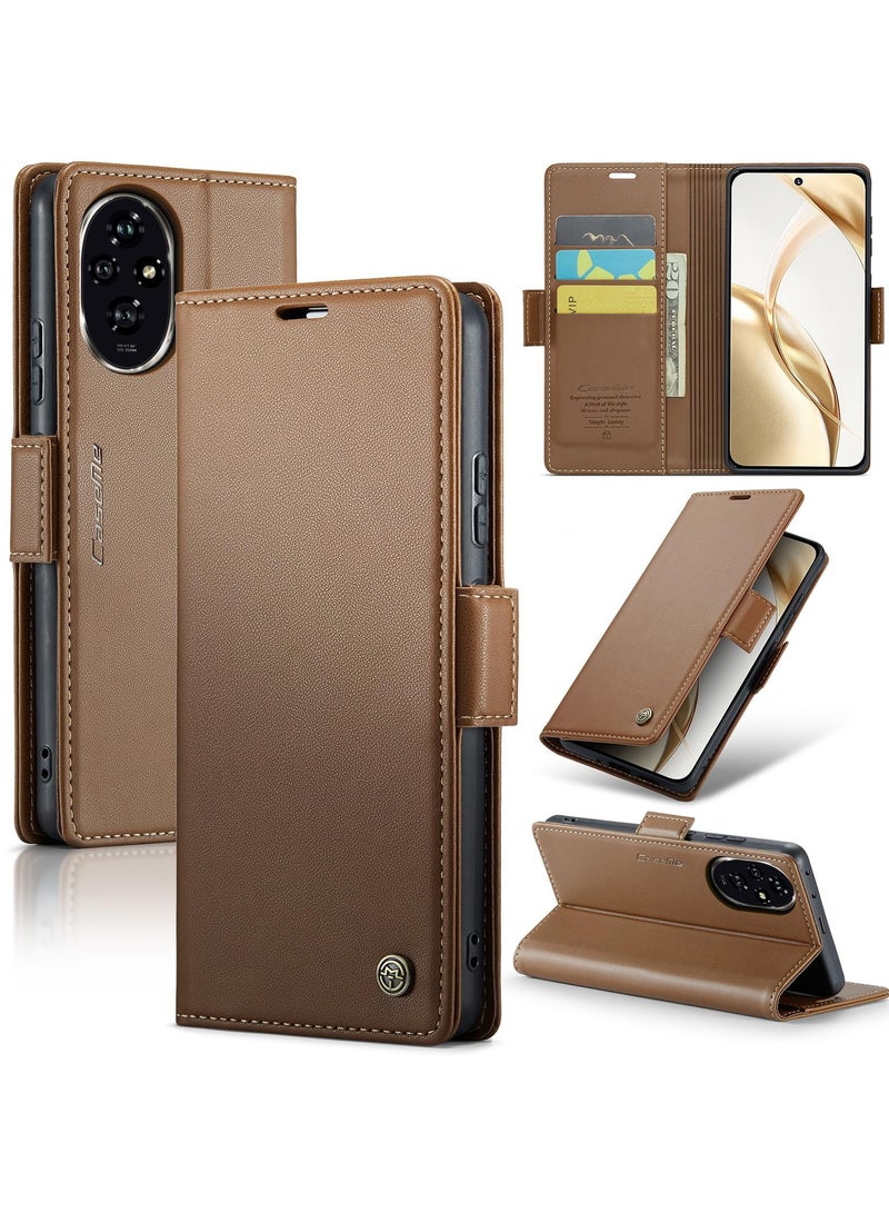 CaseMe Phone Case Luxury PU Leather Design Anti Fingerprint 023 Flip Cover Card Slot Holder Cover For Honor 200 (Brown) - Image 1