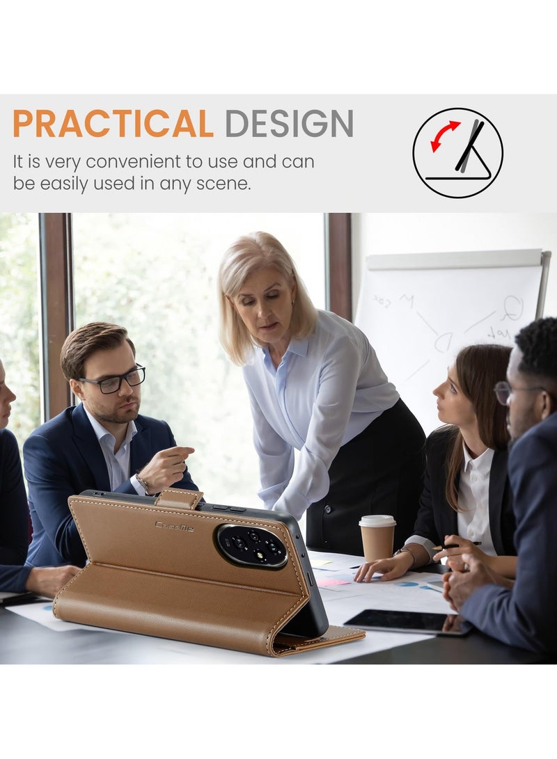 CaseMe Phone Case Luxury PU Leather Design Anti Fingerprint 023 Flip Cover Card Slot Holder Cover For Honor 200 (Brown) - Image 2