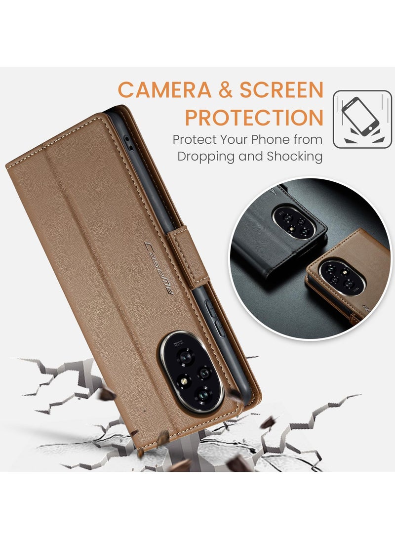 CaseMe Phone Case Luxury PU Leather Design Anti Fingerprint 023 Flip Cover Card Slot Holder Cover For Honor 200 (Brown) - Image 4