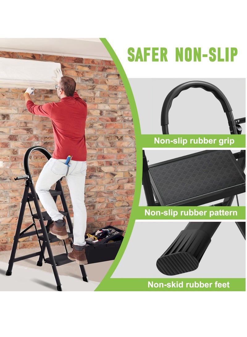 Apexll Sturdy 4-Step Folding Ladder with Tool Holder, Anti-Slip Pedal, Portable Iron Step Stool for Kitchen, Household, Indoor & Outdoor Use - Image 3