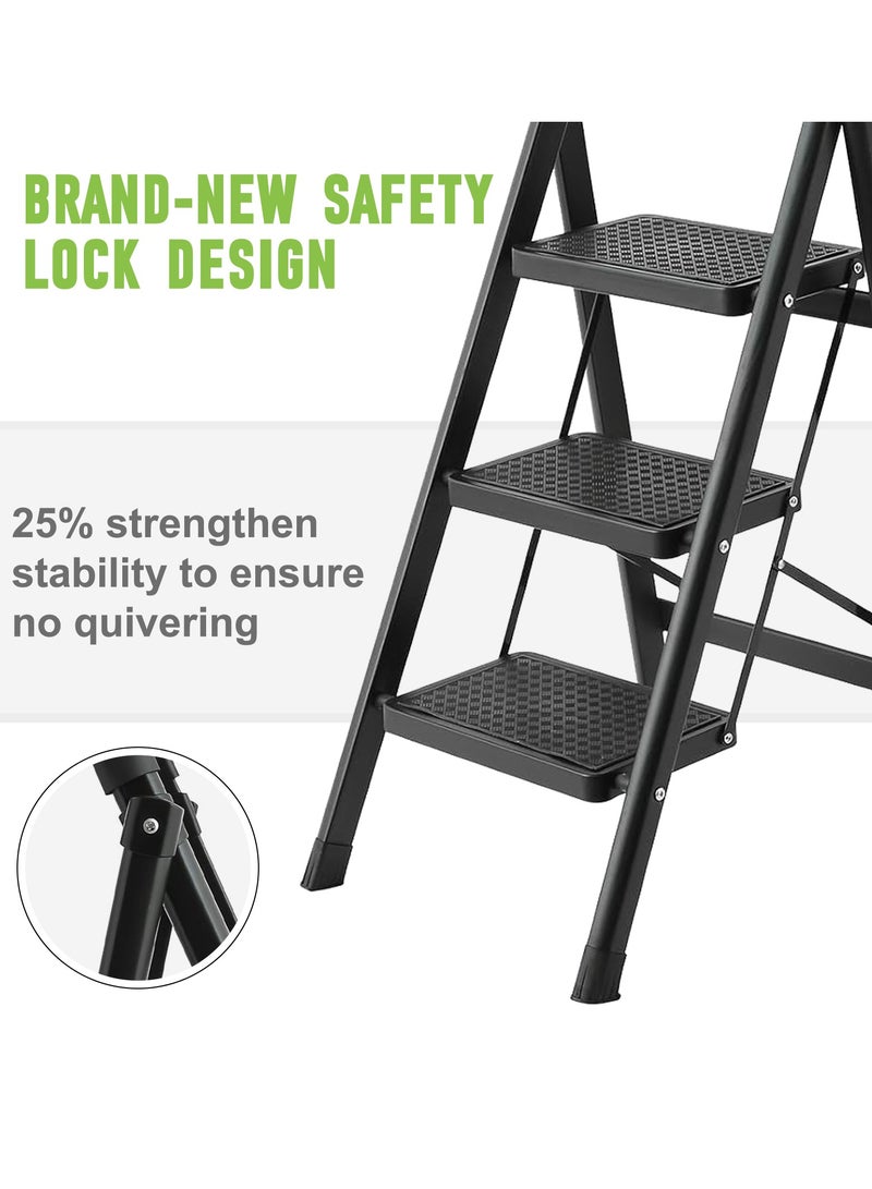 Apexll Sturdy 4-Step Folding Ladder with Tool Holder, Anti-Slip Pedal, Portable Iron Step Stool for Kitchen, Household, Indoor & Outdoor Use - Image 2