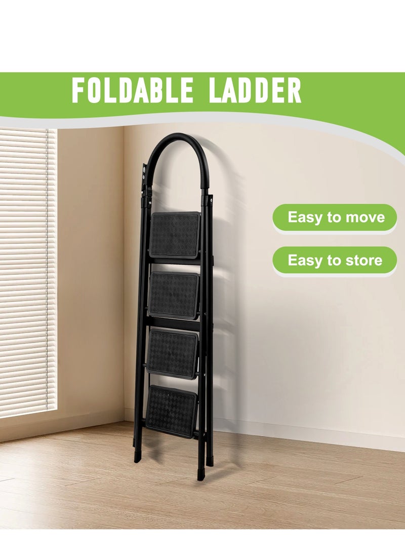 Apexll Sturdy 4-Step Folding Ladder with Tool Holder, Anti-Slip Pedal, Portable Iron Step Stool for Kitchen, Household, Indoor & Outdoor Use - Image 4