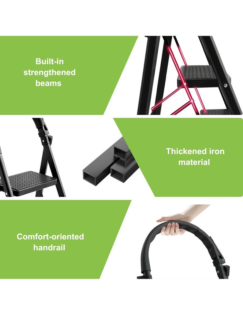 Apexll Sturdy 4-Step Folding Ladder with Tool Holder, Anti-Slip Pedal, Portable Iron Step Stool for Kitchen, Household, Indoor & Outdoor Use - Image 5