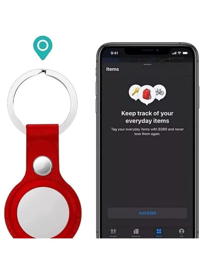 حافظة جلدية لجهاز AirTag. حافظة جلدية لسلسلة مفاتيح AirTag، مناسبة للمفاتيح والحقائب والأمتعة وأطواق الحيوانات الأليفة. تصميم مقاوم للضياع والخدوش، متوافق مع جهاز Apple AirTag 2021 (أحمر). - Image 4