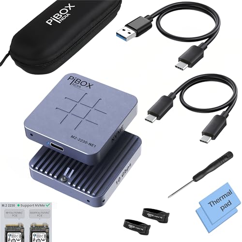 pibox India M.2 2230 NVMe SSD Enclosure, PiBOX India, 10Gbps USB 3.2 Gen 2, REALTEK RTL9210 Chipset, CNC Aluminum Cooling Fins, External NVMe Reader, USB-C Interface, M-Key B&M Key Compatible- M2-2230-NE1 - Image 1