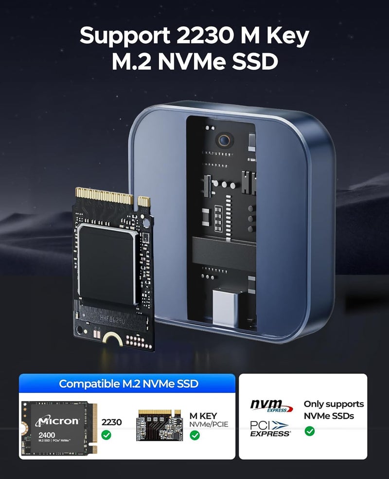 pibox India M.2 2230 NVMe SSD Enclosure, PiBOX India, 10Gbps USB 3.2 Gen 2, REALTEK RTL9210 Chipset, CNC Aluminum Cooling Fins, External NVMe Reader, USB-C Interface, M-Key B&M Key Compatible- M2-2230-NE1 - Image 2
