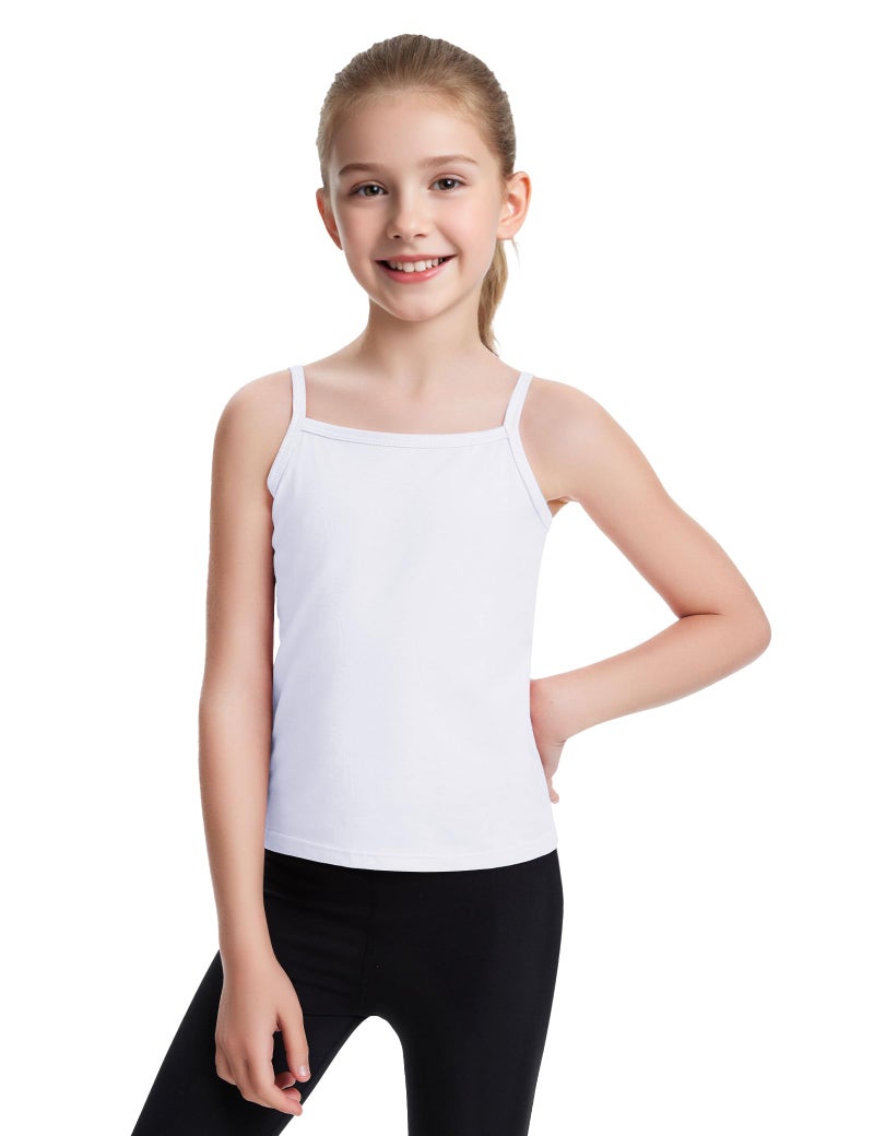 Auranso Girls Undershirts Toddler Cami Camisole Adjustable Straps Sleeveless Cotton Tank Tops for Girls White 5-6 Years - Image 1