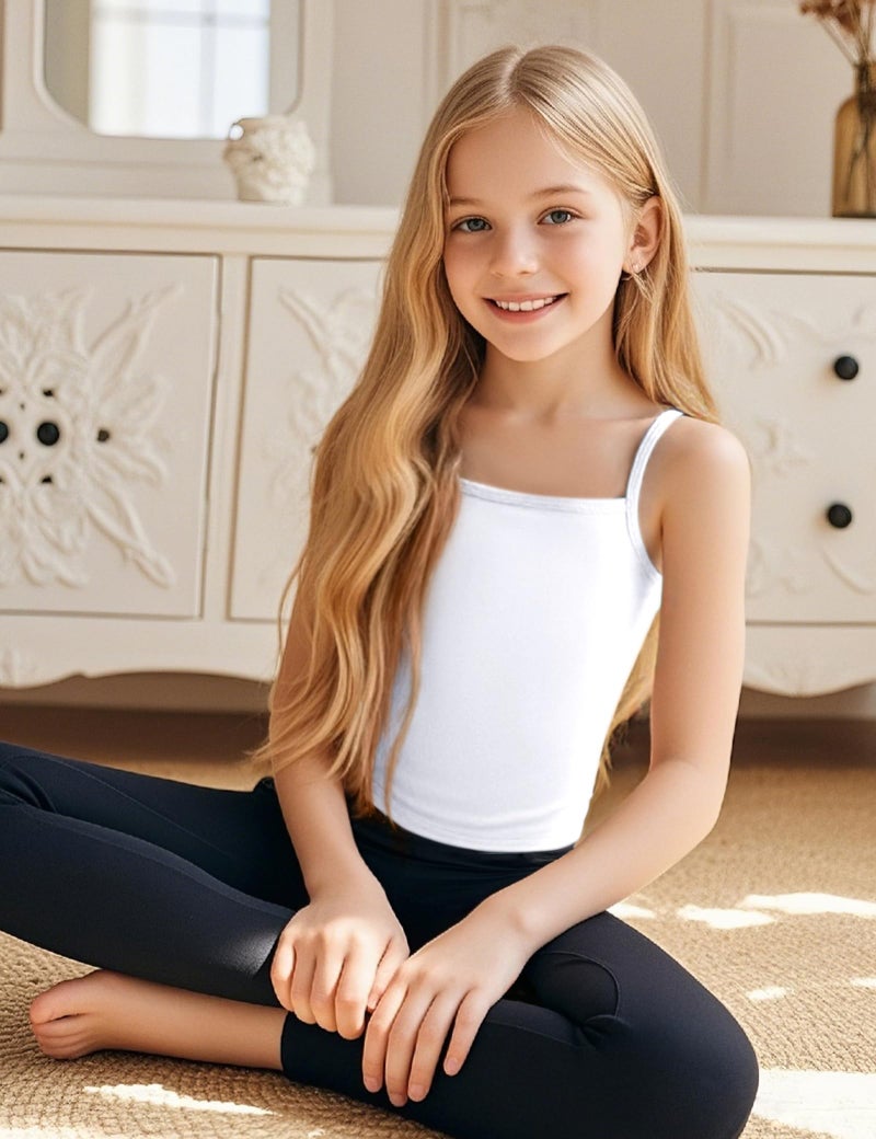 Auranso Girls Undershirts Toddler Cami Camisole Adjustable Straps Sleeveless Cotton Tank Tops for Girls White 5-6 Years - Image 3
