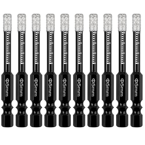 AOKLIT 10Pcs Dry Diamond Drill Bits Set, 3/16” 5mm Hex Shank Tile Core Drill Bit for Tile Ceramic Glass Granite Marble Stone Hard Materials(not for Wood) - Image 1