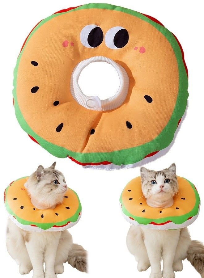 Hamburger Shaped Soft Elizabethan Cat Recovery Collar, Adjustable Anti-Lick Neck Cone for Kitten Wound Care, S Size - Image 1