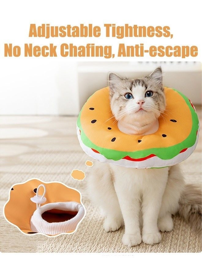 Hamburger Shaped Soft Elizabethan Cat Recovery Collar, Adjustable Anti-Lick Neck Cone for Kitten Wound Care, S Size - Image 2