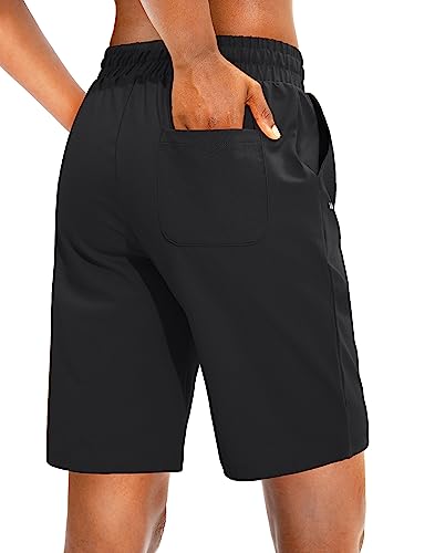 Viodia Women's Bermuda 10" Long Shorts with Pockets Cotton Sweat Lounge Shorts for Women Jersey Athletic Knee Length Shorts for Summer Black - Image 3