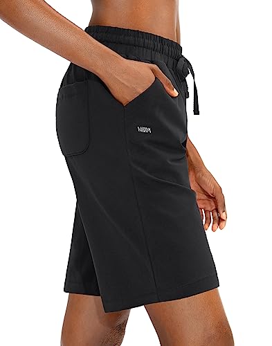 Viodia Women's Bermuda 10" Long Shorts with Pockets Cotton Sweat Lounge Shorts for Women Jersey Athletic Knee Length Shorts for Summer Black - Image 2