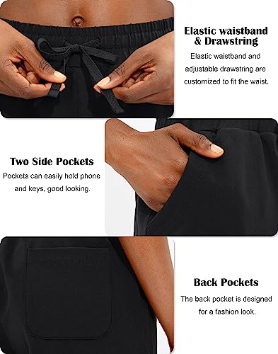 Viodia Women's Bermuda 10" Long Shorts with Pockets Cotton Sweat Lounge Shorts for Women Jersey Athletic Knee Length Shorts for Summer Black - Image 5