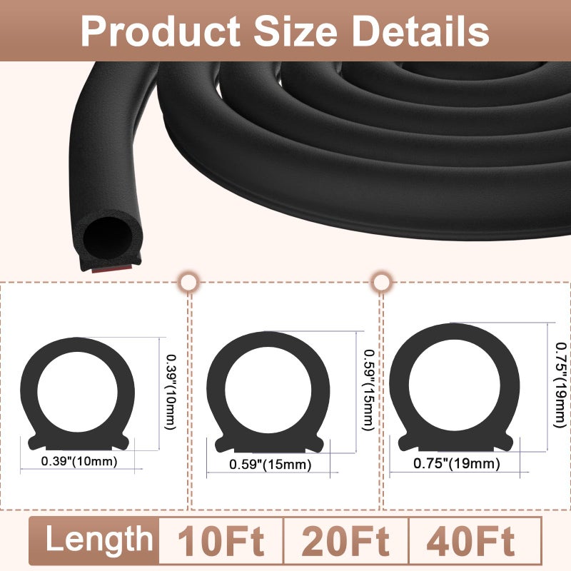 alophoty 10 Ft Rubber Weather Stripping Door Seal, D Shaped Automotive Weather Stripping, Car Door Seal Strip, Self Adhesive Soundproofing Weatherstripping for Doors Windows Car Truck Auto RV - Image 2