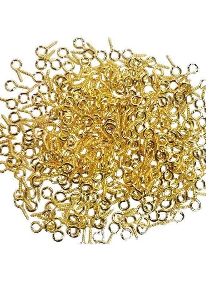 TTSAM 300Pcs Small Screw Eye Pins 10 X 5Mm Eye Pins Hooks Mini Screw Eye Pin Peg For Arts & Crafts Projects Self Tapping Screws Hooks Ring For Cork Top Bottles & Charm Bead & Diy Jewelry Making (Gold) - Image 2