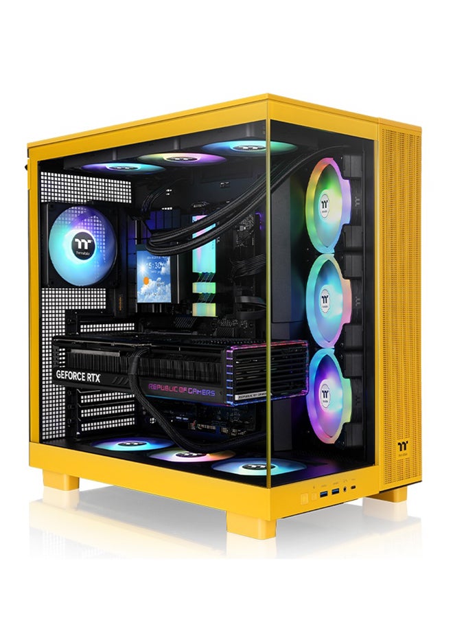 View 380 XL TG ARGB Mid Tower Chassis (Bumblebee Yellow) - Dual Chamber Design, Tempered Glass Panels, 4x 120mm ARGB Fans, 360mm Radiator Support, GPU Anti-Sag Brace, 3x 2.5" SSD + 1x 3.5" HDD, USB 3.2 Type-C, High Performance Cooling & Cable Management | CA-11E-00M4WN-00