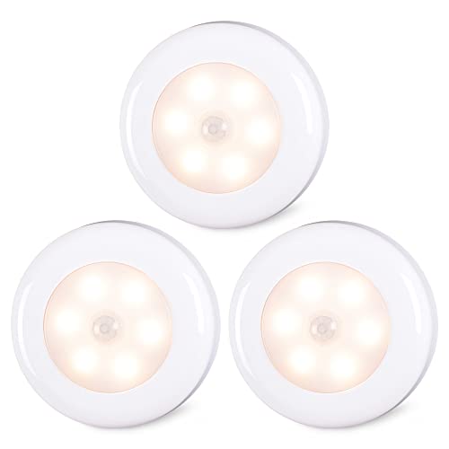 STAR-SPANGLED 3 Pack 2.8” Motion Sensor Lights Indoor AAA Battery Operated, Stick on LED Puck Light for Stairs, Under Cabinet, Closet, Warm White - Image 1