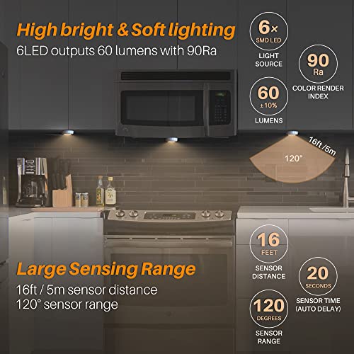 STAR-SPANGLED 3 Pack 2.8” Motion Sensor Lights Indoor AAA Battery Operated, Stick on LED Puck Light for Stairs, Under Cabinet, Closet, Warm White - Image 2