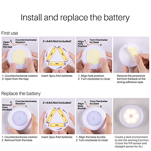 STAR-SPANGLED 3 Pack 2.8” Motion Sensor Lights Indoor AAA Battery Operated, Stick on LED Puck Light for Stairs, Under Cabinet, Closet, Warm White - Image 5