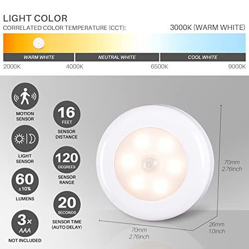 STAR-SPANGLED 3 Pack 2.8” Motion Sensor Lights Indoor AAA Battery Operated, Stick on LED Puck Light for Stairs, Under Cabinet, Closet, Warm White - Image 4
