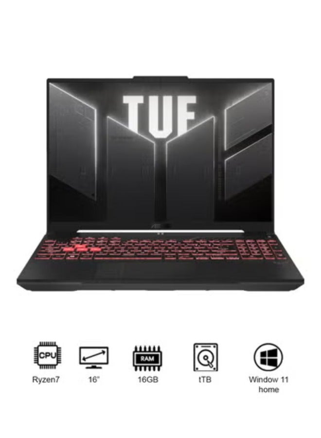أسوس لابتوب TUF Gaming A16 بشاشة 16 بوصة، مع معالج Ryzen 7/ذاكرة RAM سعة 16 جيجابايت/قرص SSD سعة 1 تيرابايت/بطاقة رسومات NVIDIA GeForce RTX 4050/نظام Windows 11 Home - Image 1