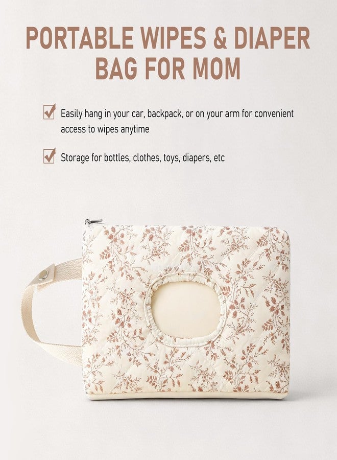 Nmoiat Wipe Holder Floral Diaper and Wipes Pouch Portable Hanging Wipes Bag for Car, Resuable Wet Wipe Pouch for Travel & Outdoor, Beige - Image 2