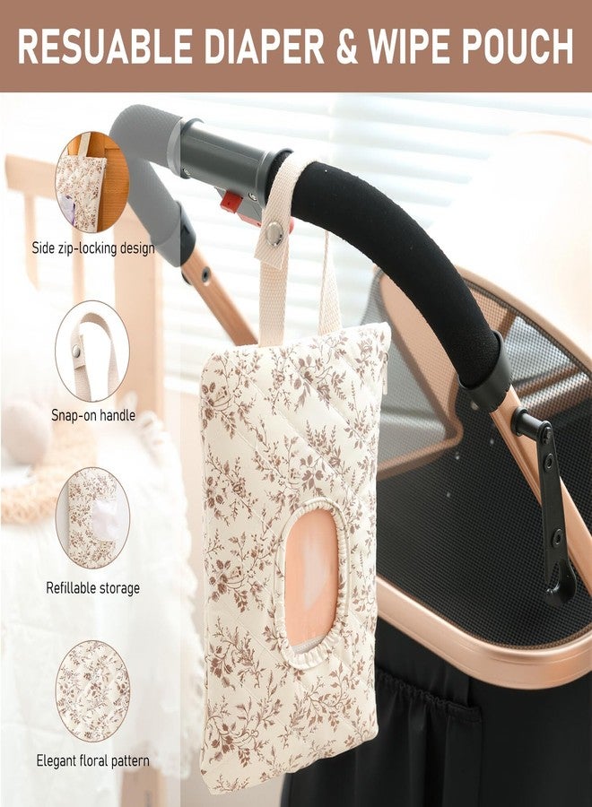 Nmoiat Wipe Holder Floral Diaper and Wipes Pouch Portable Hanging Wipes Bag for Car, Resuable Wet Wipe Pouch for Travel & Outdoor, Beige - Image 4