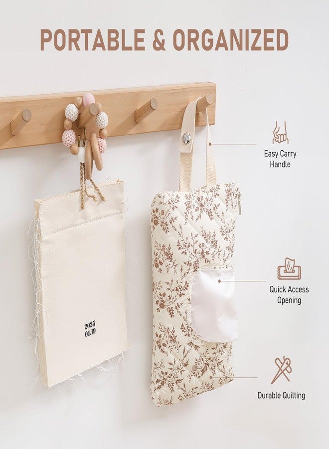 Nmoiat Wipe Holder Floral Diaper and Wipes Pouch Portable Hanging Wipes Bag for Car, Resuable Wet Wipe Pouch for Travel & Outdoor, Beige - Image 3