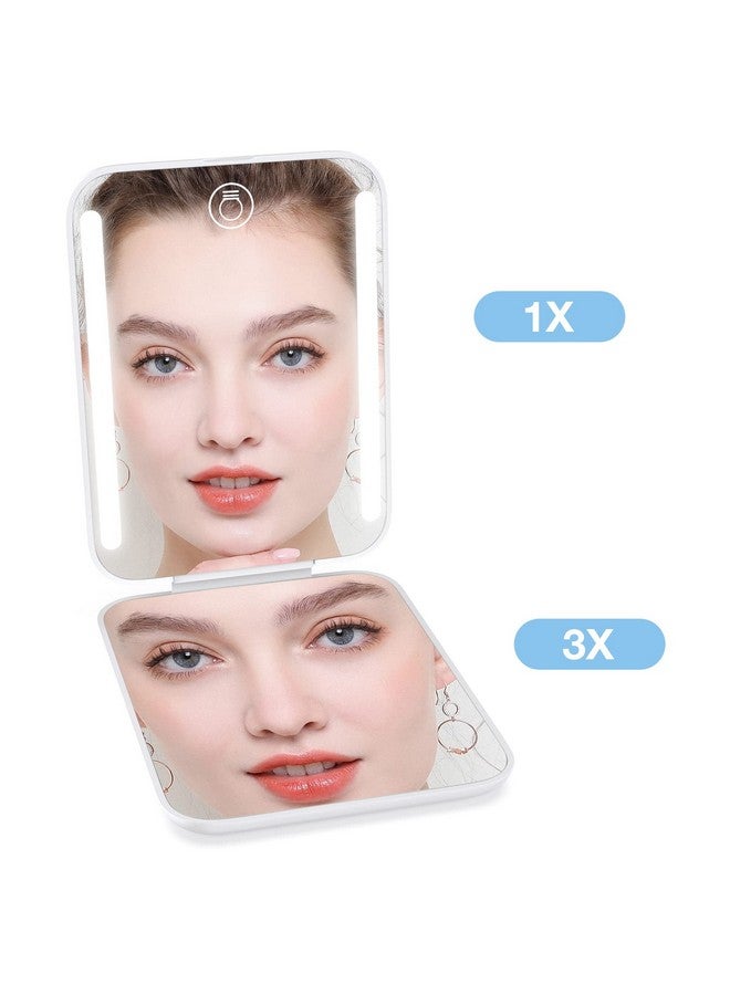 Kintion Rechargeable Pocket Mirror, Double Sided 1X/3X Magnification Compact Vanity Mirror, 3 Color Lights, Dimmable, Small Portable Wallet Mirror, Lighted Travel Mirror For Women Gifts, White - Image 4