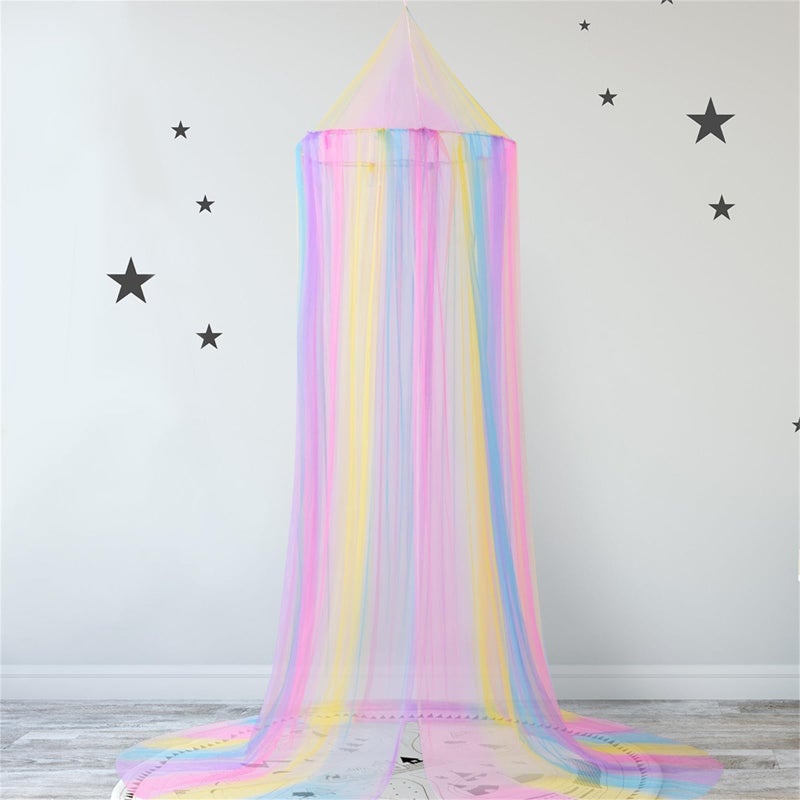 Comtelek Mosquito Net Bed Canopy for Girls,Rainbow Canopy Bed Curtains Full Queen Size from Ceiling,Dome Mosquito Netting Bed Tent Twin Girls Princess Canopy King Bed Decor - Image 4