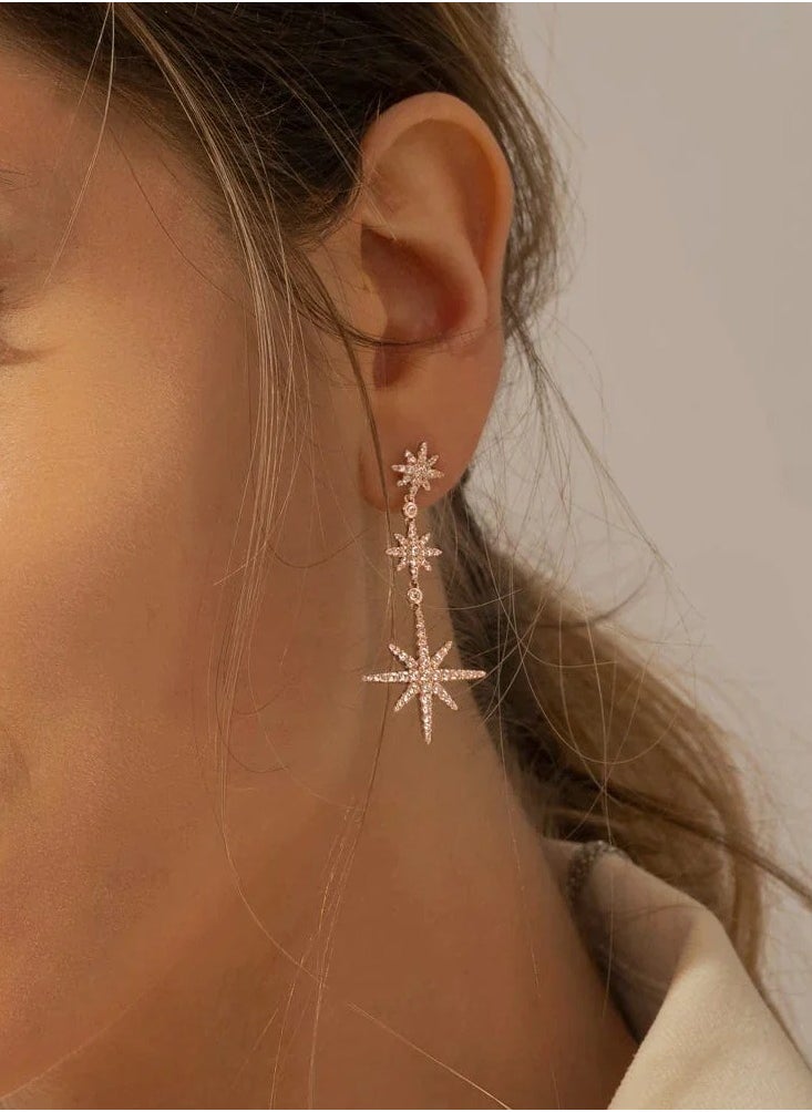 Artsy Silver - Triple Pole Star Drop Earrings - Rose Gold - Silver - Image 1
