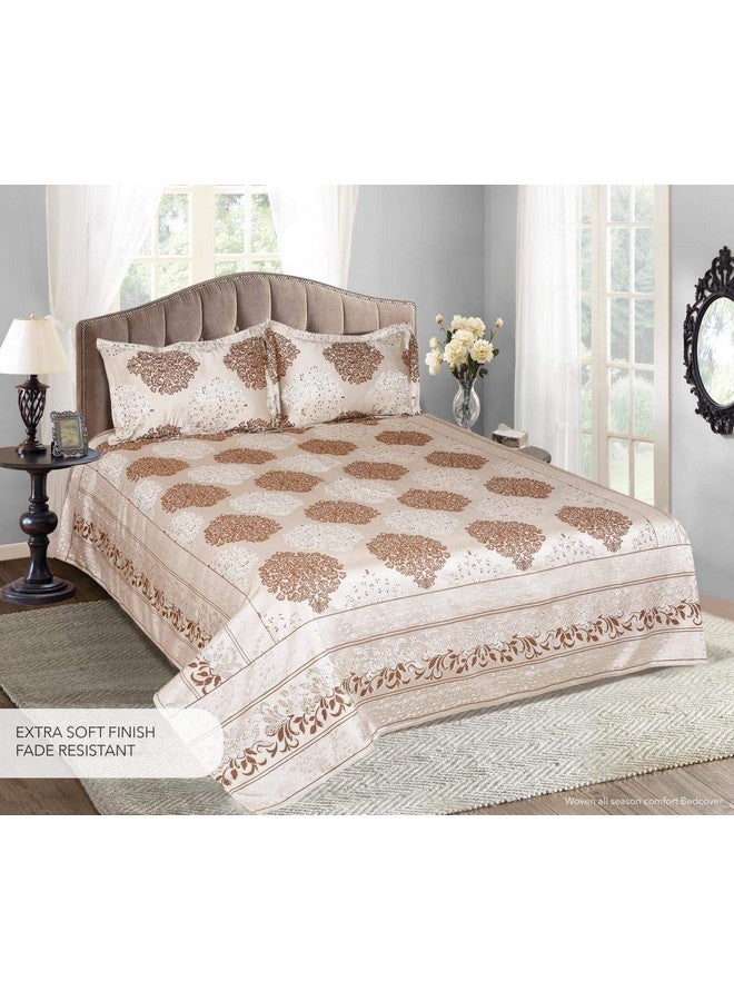 Victor Poly Cotton Styria Satin Bedcover for Double Bed/Luxury Damask Geometrical Extra Soft Bed Spread, Exclusive for Wedding (Bed Cover - 90"" X 100"", 2 Pillow Covers - 18"" X 27""), Brown - Image 1