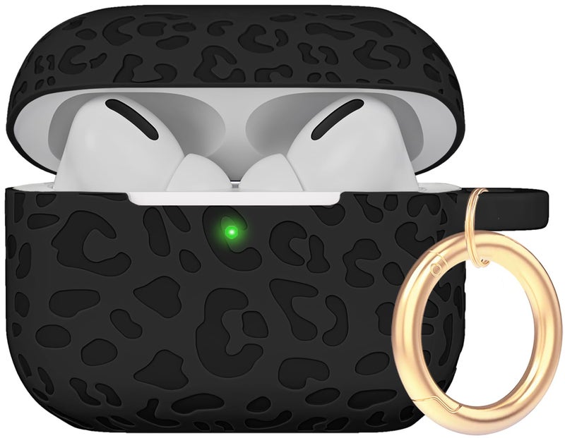 Gawnock Engraved Leopard Case Compatible with AirPods Pro 2 Case Cover 2022,Soft Silicone Caeving Cover for Women Girls, Black - Image 1