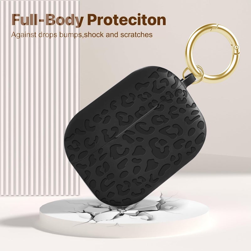 Gawnock Engraved Leopard Case Compatible with AirPods Pro 2 Case Cover 2022,Soft Silicone Caeving Cover for Women Girls, Black - Image 4